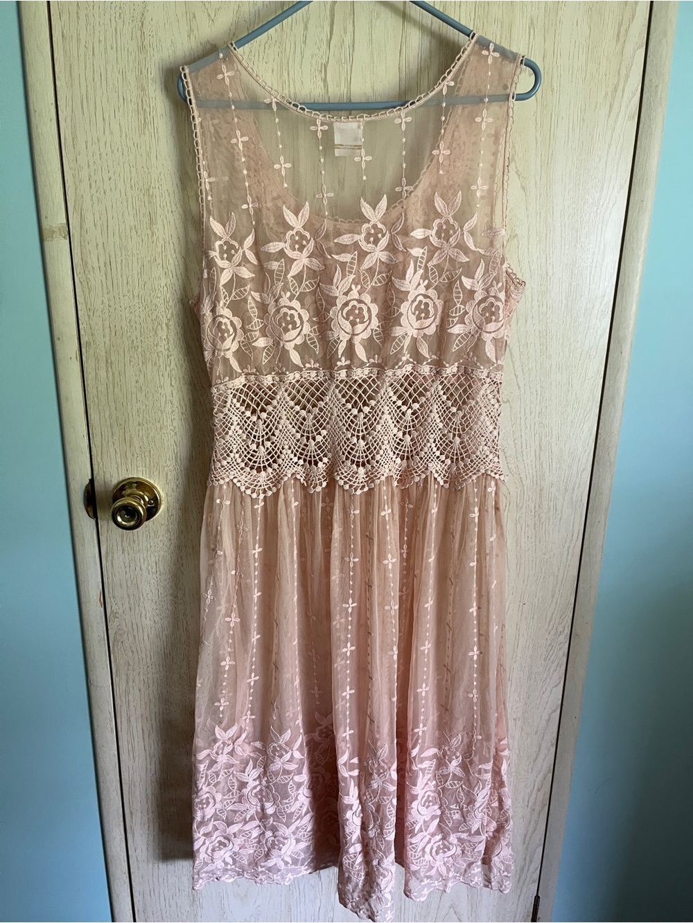 Sundance Love Always Peach Lace Romantic Embroidered Midi Dress Sz 16 No Liner - Picture 6 of 9